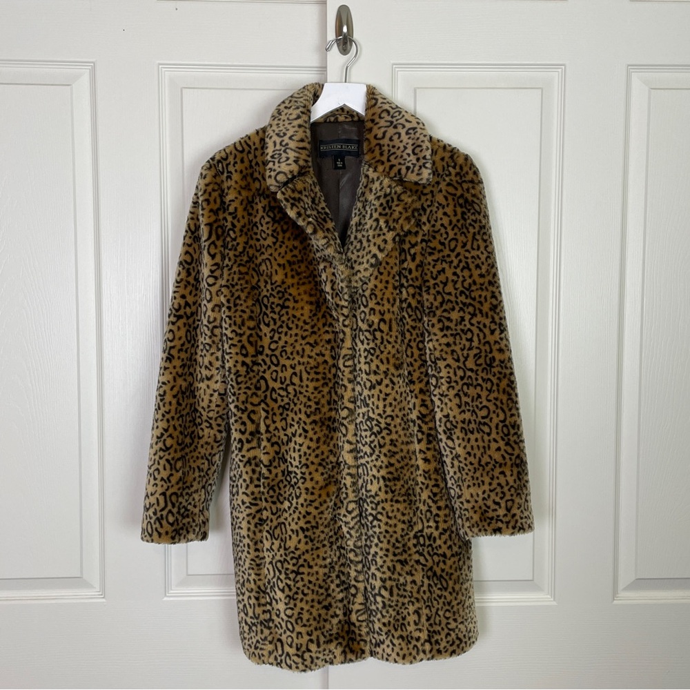 Kristen Blake Leopard Faux Fur Coat Mob Wife Glam Mid-Length Size S